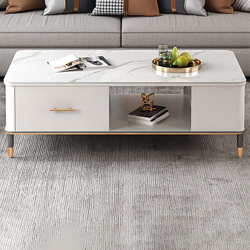 17"H Glam Coffee Table Rectangular Coffee Cocktail Table with Drawer