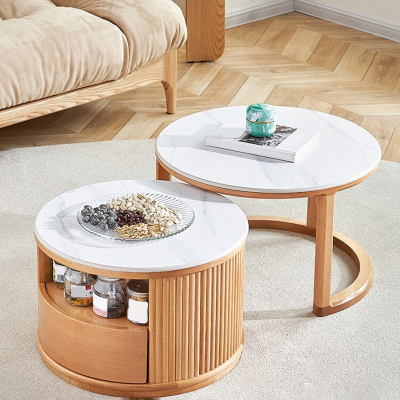Contemporary Stone Coffee Table Round Coffee Cocktail Table with Storage Drawers