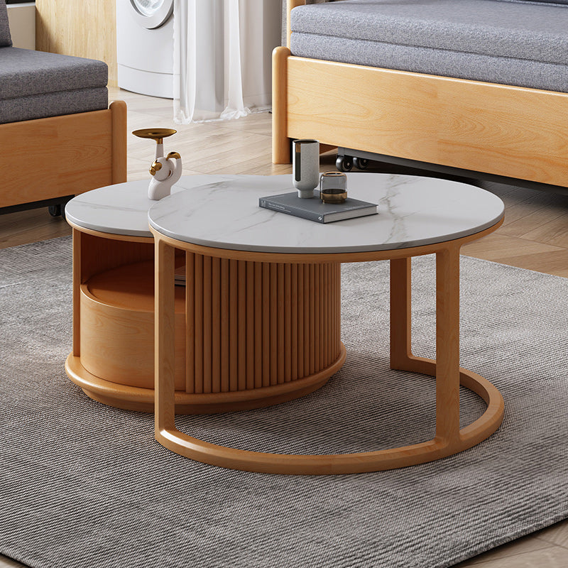 Contemporary Stone Coffee Table Round Coffee Cocktail Table with Storage Drawers