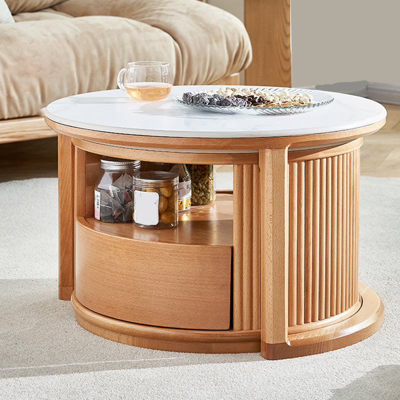 Contemporary Stone Coffee Table Round Coffee Cocktail Table with Storage Drawers