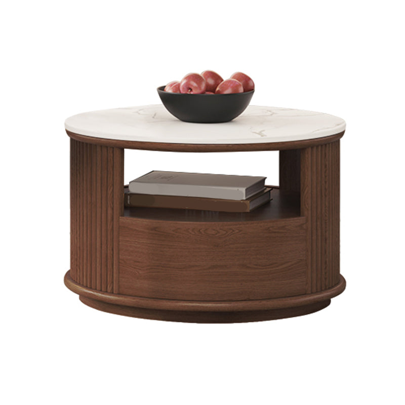 Contemporary Stone Coffee Table Round Coffee Cocktail Table with Storage Drawers