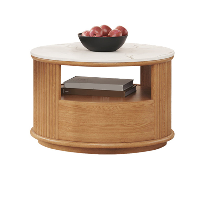 Contemporary Stone Coffee Table Round Coffee Cocktail Table with Storage Drawers