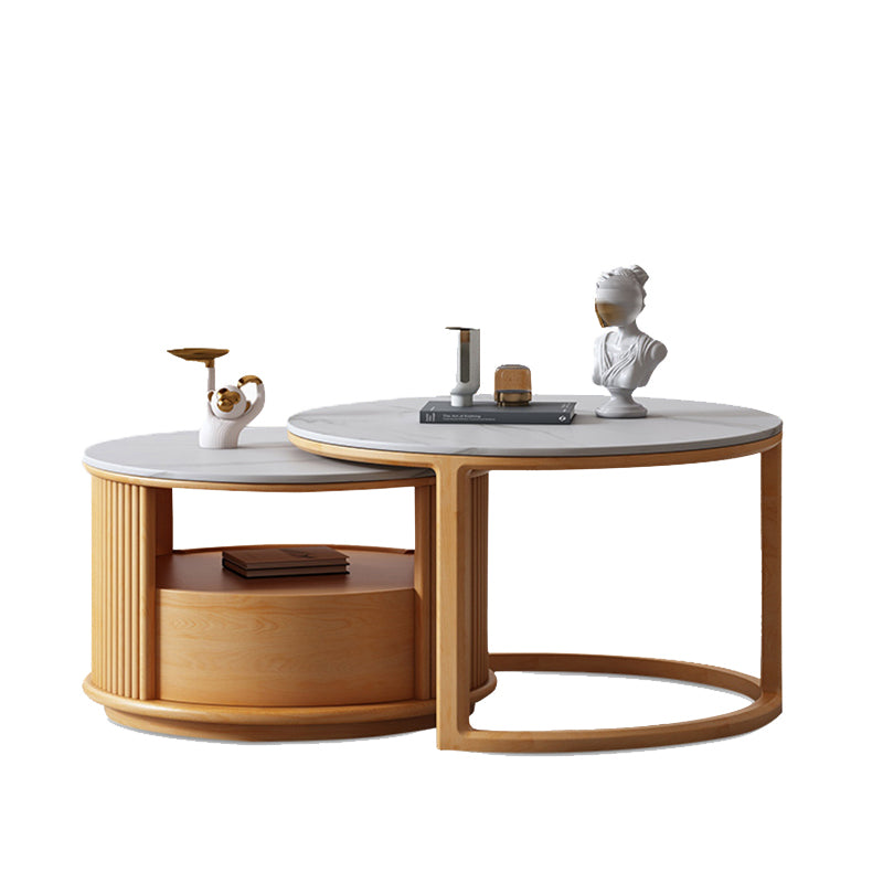 Contemporary Stone Coffee Table Round Coffee Cocktail Table with Storage Drawers