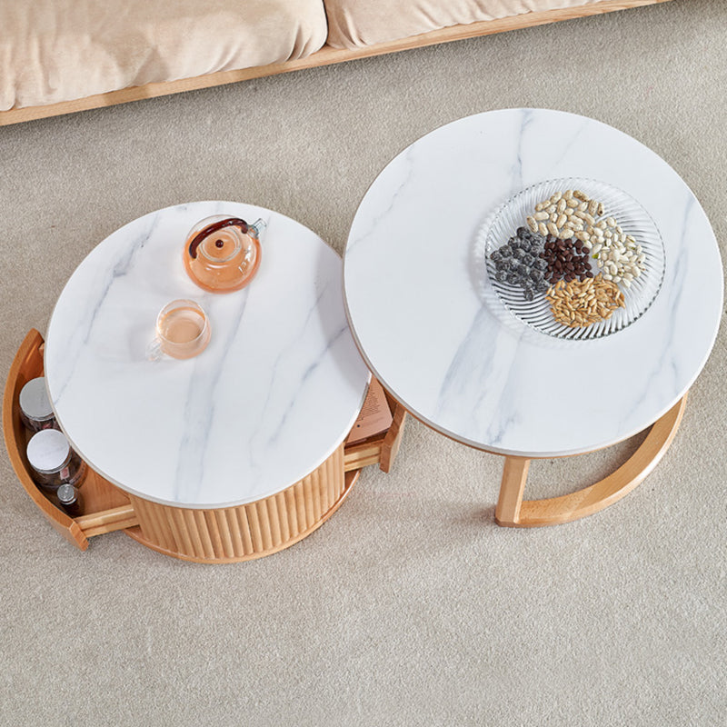 Contemporary Stone Coffee Table Round Coffee Cocktail Table with Storage Drawers