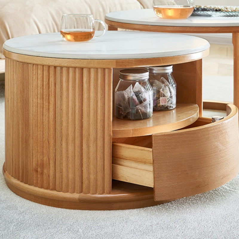 Contemporary Stone Coffee Table Round Coffee Cocktail Table with Storage Drawers