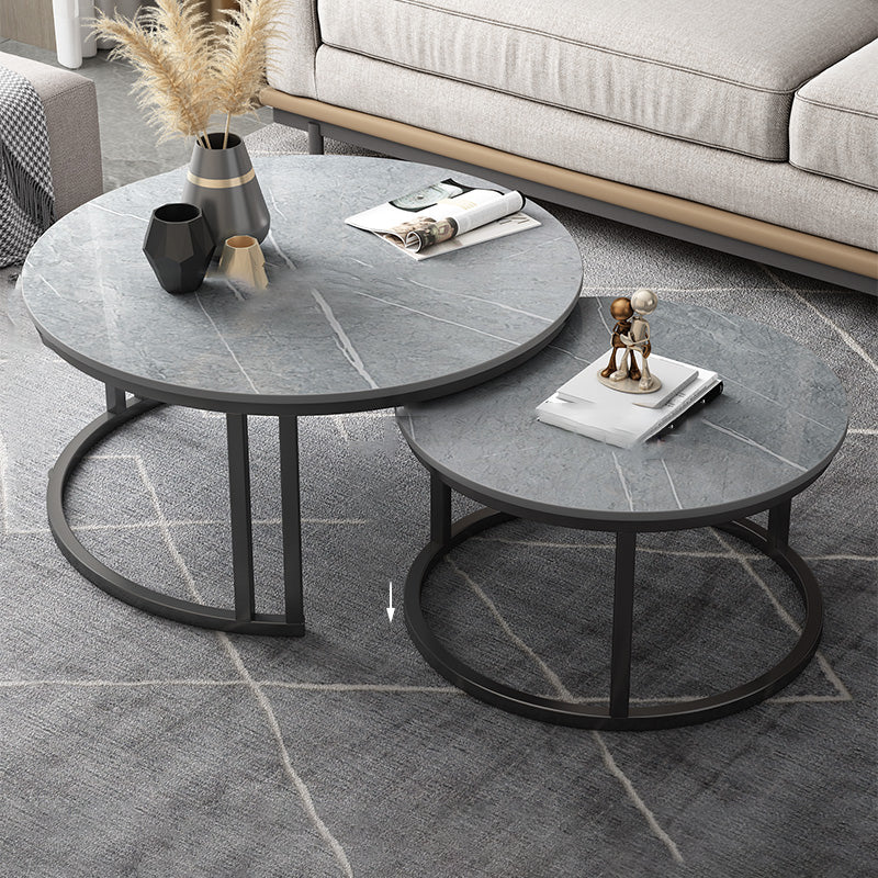 Contemporary Round Slate Coffee Table Steel Frame Cocktail Table