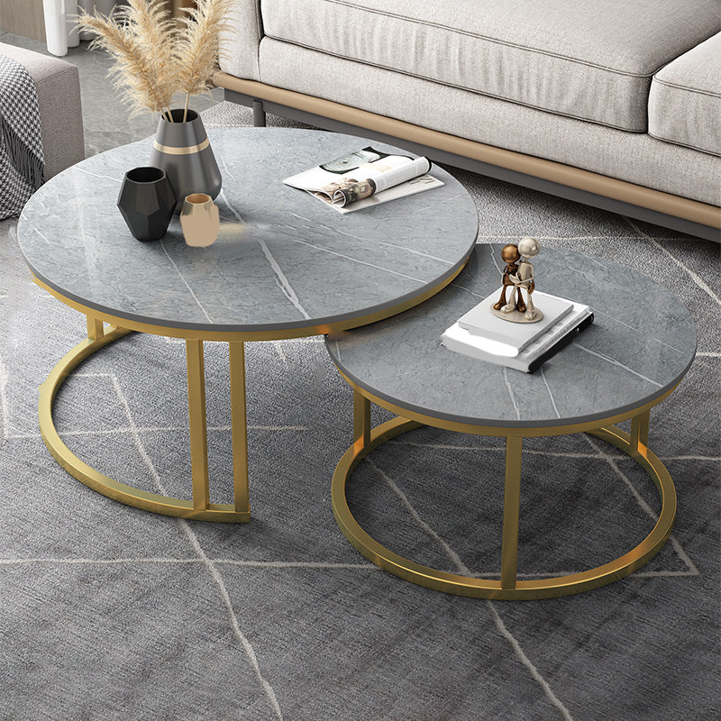 Contemporary Round Slate Coffee Table Steel Frame Cocktail Table