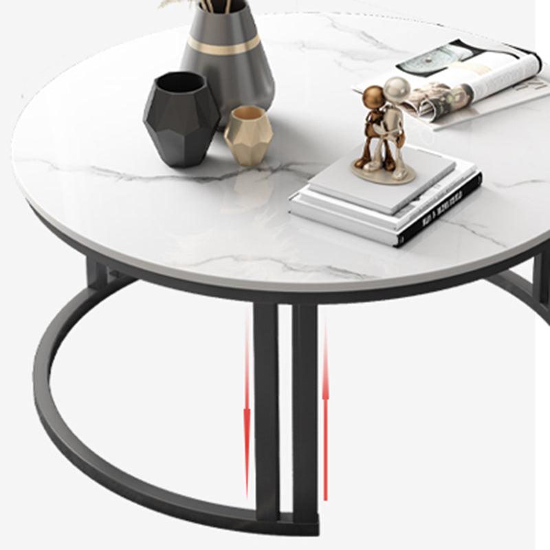 Contemporary Round Slate Coffee Table Steel Frame Cocktail Table