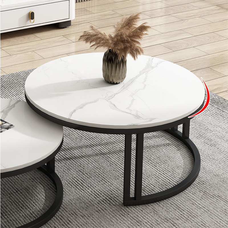 Contemporary Round Slate Coffee Table Steel Frame Cocktail Table