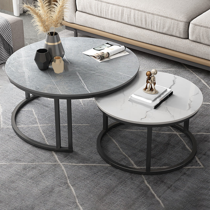 Contemporary Round Slate Coffee Table Steel Frame Cocktail Table