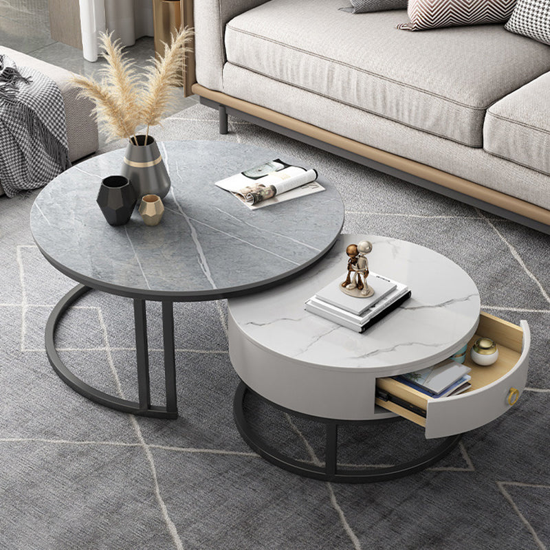 Contemporary Round Slate Coffee Table Steel Frame Cocktail Table