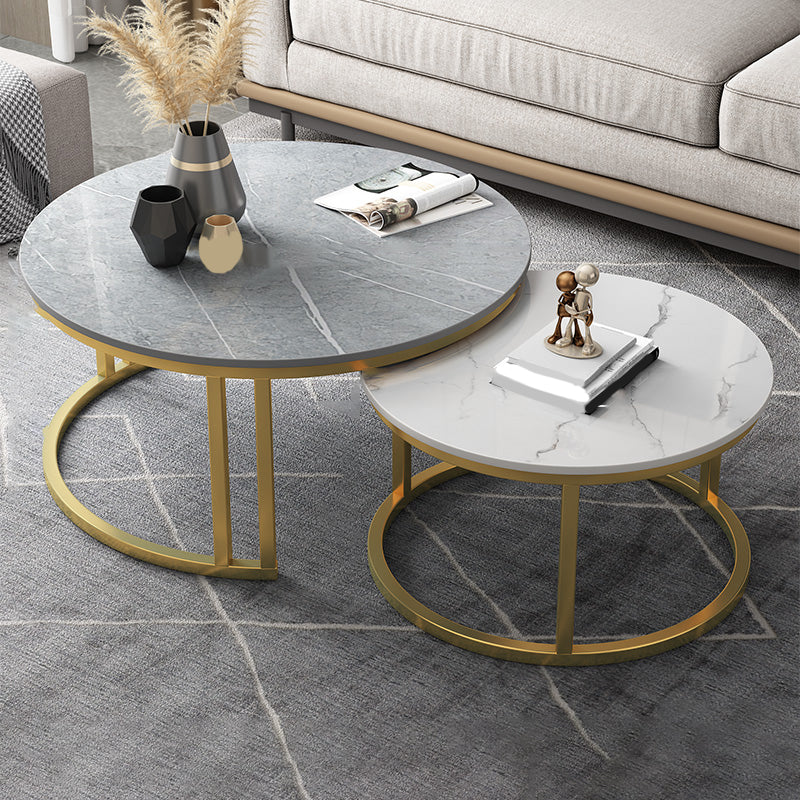 Contemporary Round Slate Coffee Table Steel Frame Cocktail Table