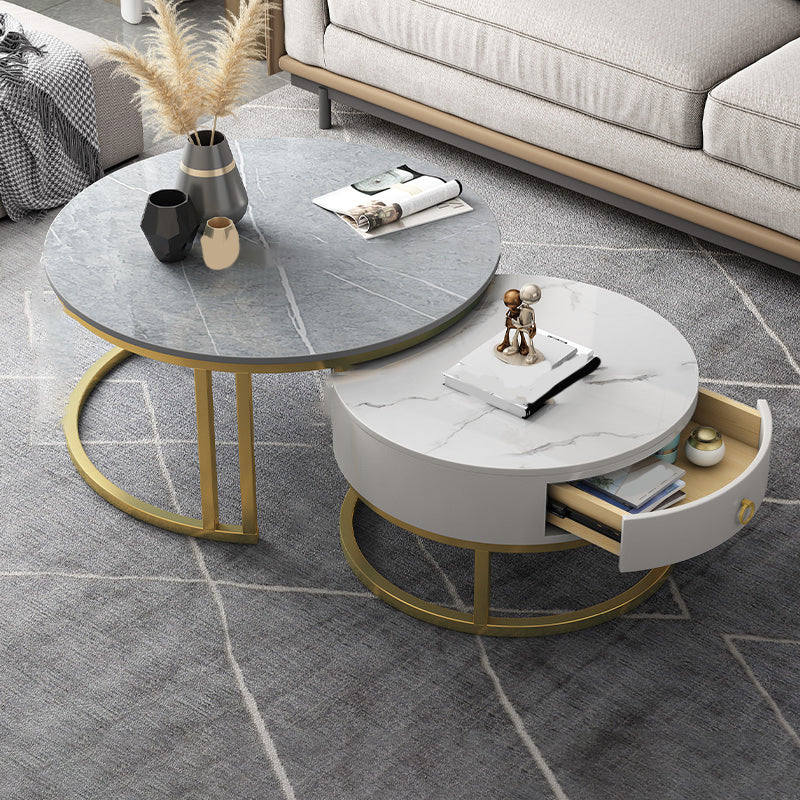Contemporary Round Slate Coffee Table Steel Frame Cocktail Table