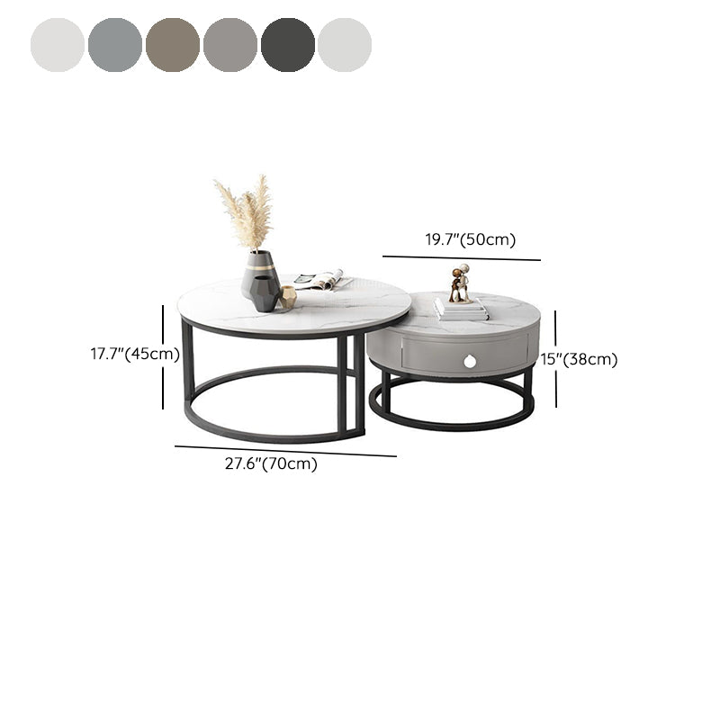 Contemporary Round Slate Coffee Table Steel Frame Cocktail Table