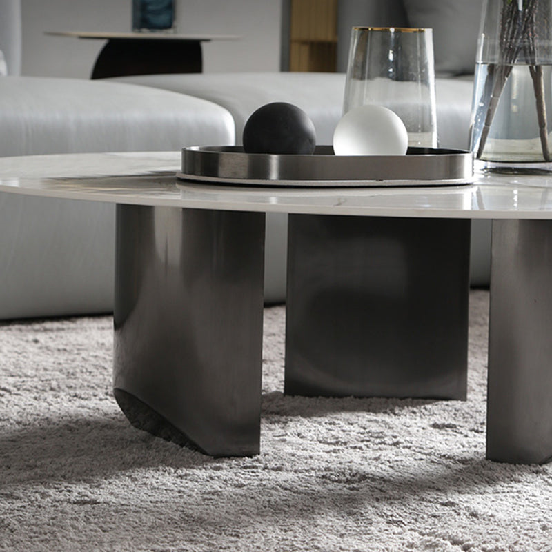 3 Legs Round Slate Coffee Table 13.8" H Modern Cocktail Table