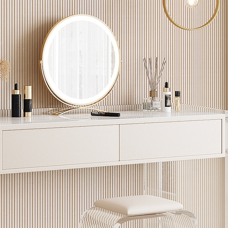 Stone Top Make-up Vanity White Wood Dressing Table with 2 Storage Drawers