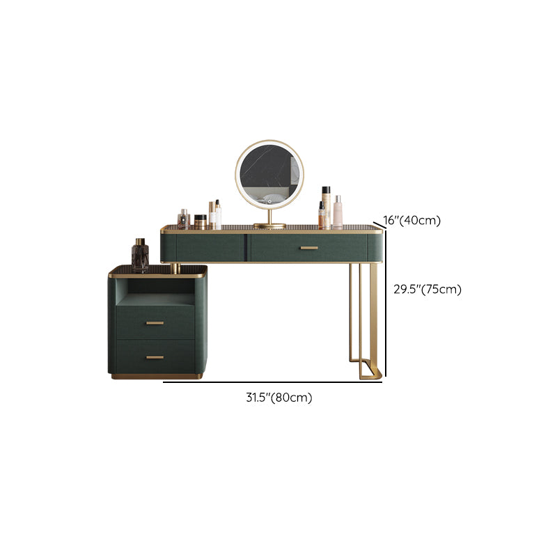 Glass Top Vanity Table 2-Drawer Stool Vanity Set with Lights Mirror