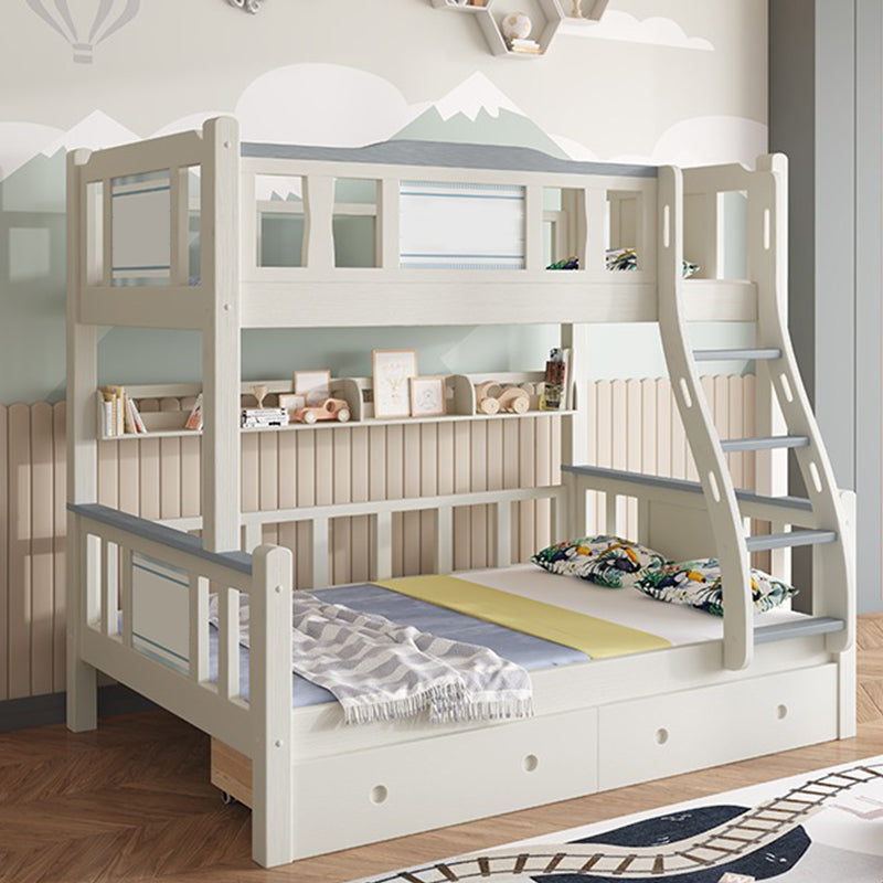Rubberwood Bunk Bed Modern Style White Bunk Bed with Guardrail