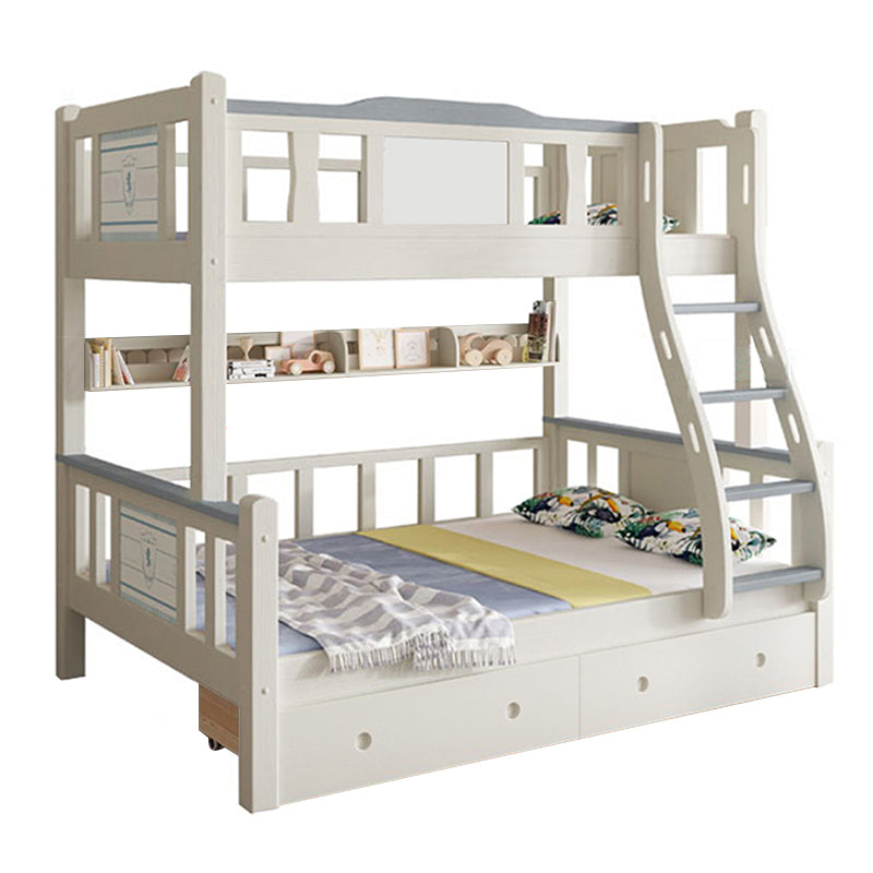 Rubberwood Bunk Bed Modern Style White Bunk Bed with Guardrail