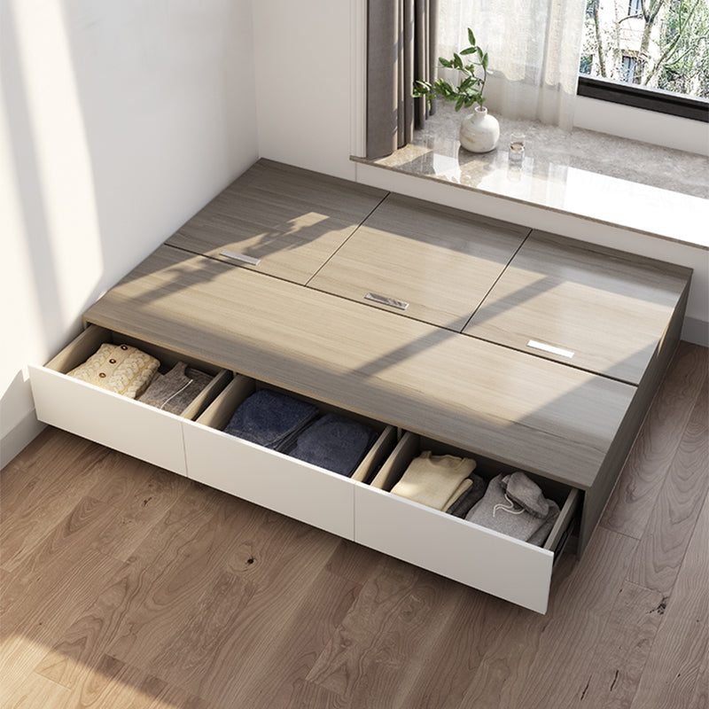 White and Brown Finish Platform Bed Lift Up Storage Platform Bed Frame