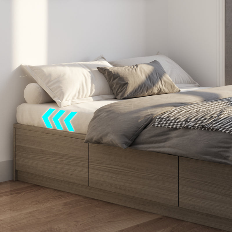 Light Brown Platform Bed Scandinavian 13.77" Tall Bed Frame with Storage Drawers