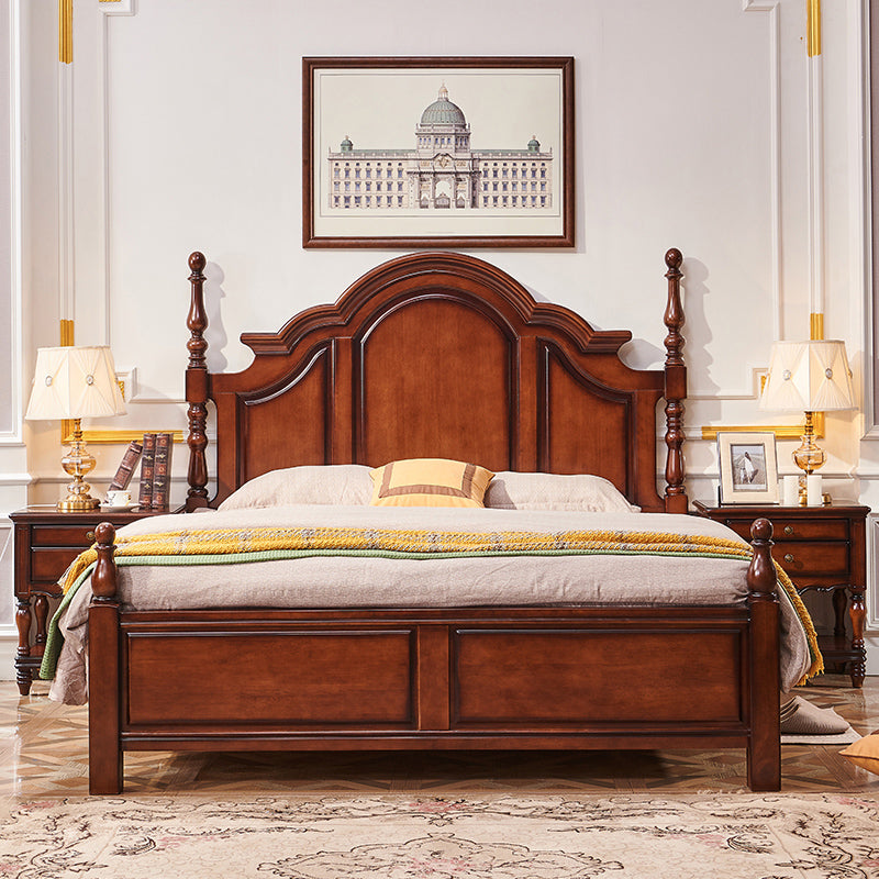 Brown Rubberwood Platform Bed 61.41" Tall Full Panel Bed with Headboard