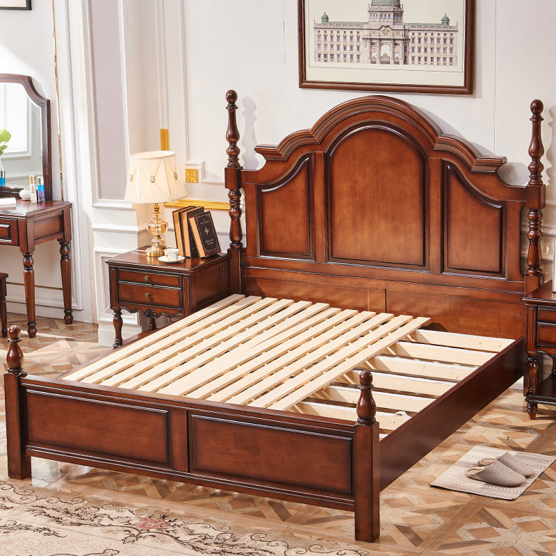 Brown Rubberwood Platform Bed 61.41" Tall Full Panel Bed with Headboard