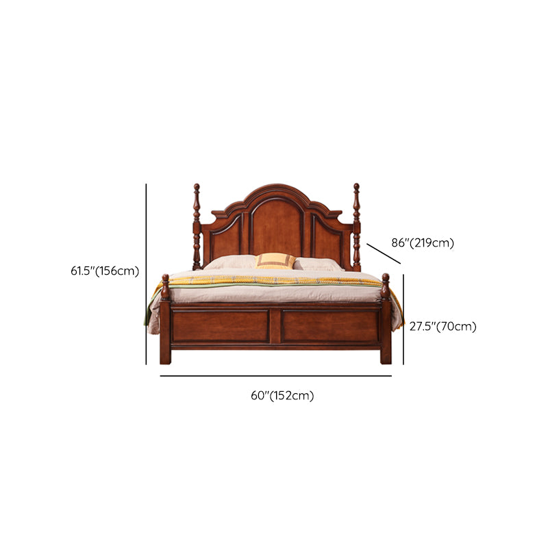 Brown Rubberwood Platform Bed 61.41" Tall Full Panel Bed with Headboard