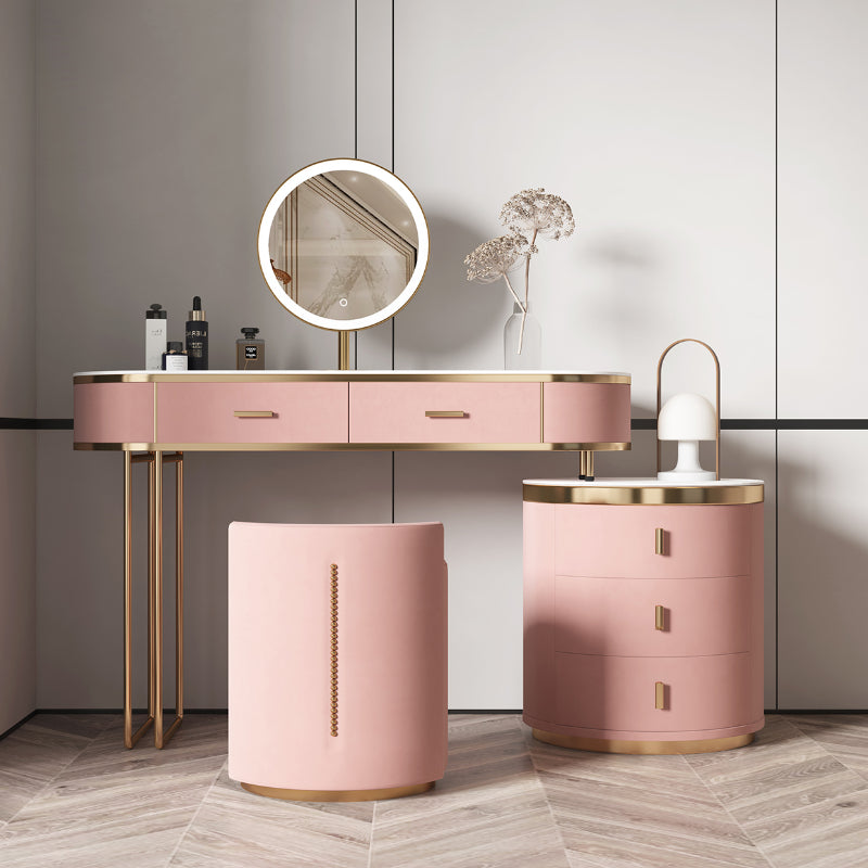 29.52" Height Pink Slate Top Dressing Table with Drawers Make-up Vanity