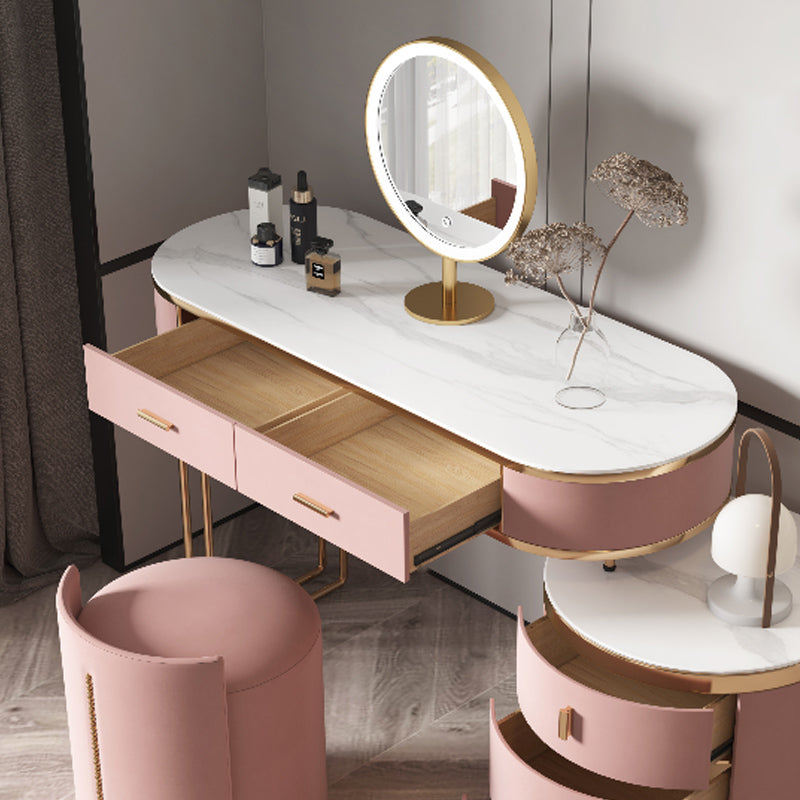 29.52" Height Pink Slate Top Dressing Table with Drawers Make-up Vanity
