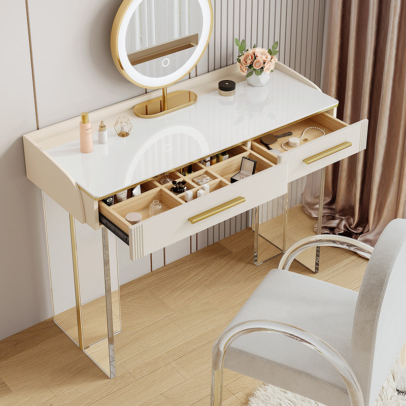 Contemporary Stone Top Dressing Table with 2 Drawers and Acrylic Base