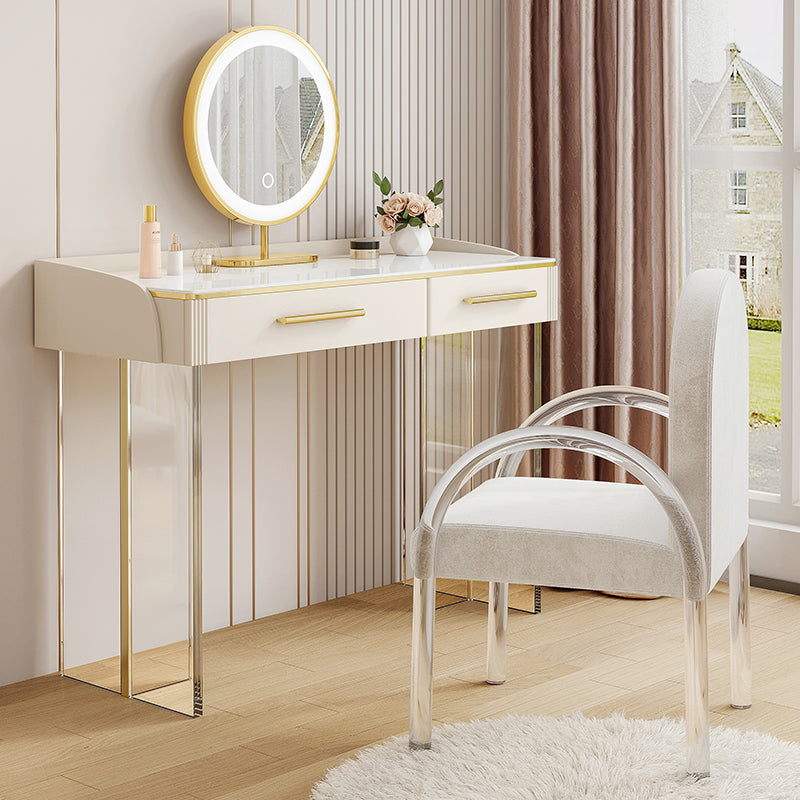 Contemporary Stone Top Dressing Table with 2 Drawers and Acrylic Base