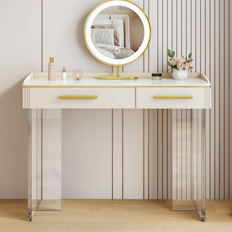 Contemporary Stone Top Dressing Table with 2 Drawers and Acrylic Base