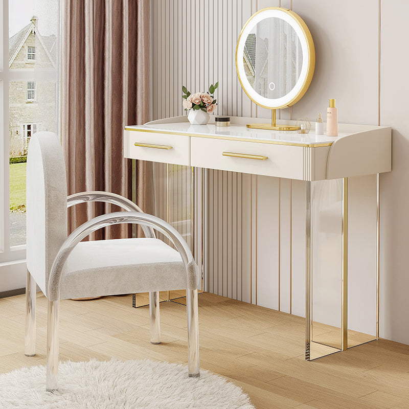 Contemporary Stone Top Dressing Table with 2 Drawers and Acrylic Base