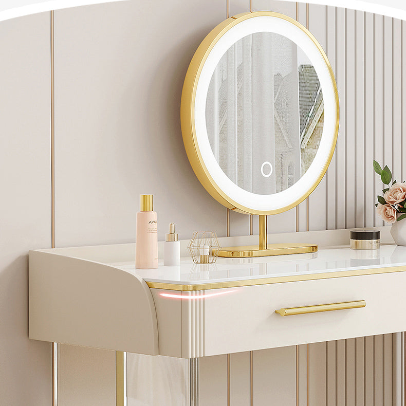 Contemporary Stone Top Dressing Table with 2 Drawers and Acrylic Base