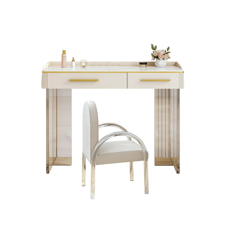 Contemporary Stone Top Dressing Table with 2 Drawers and Acrylic Base