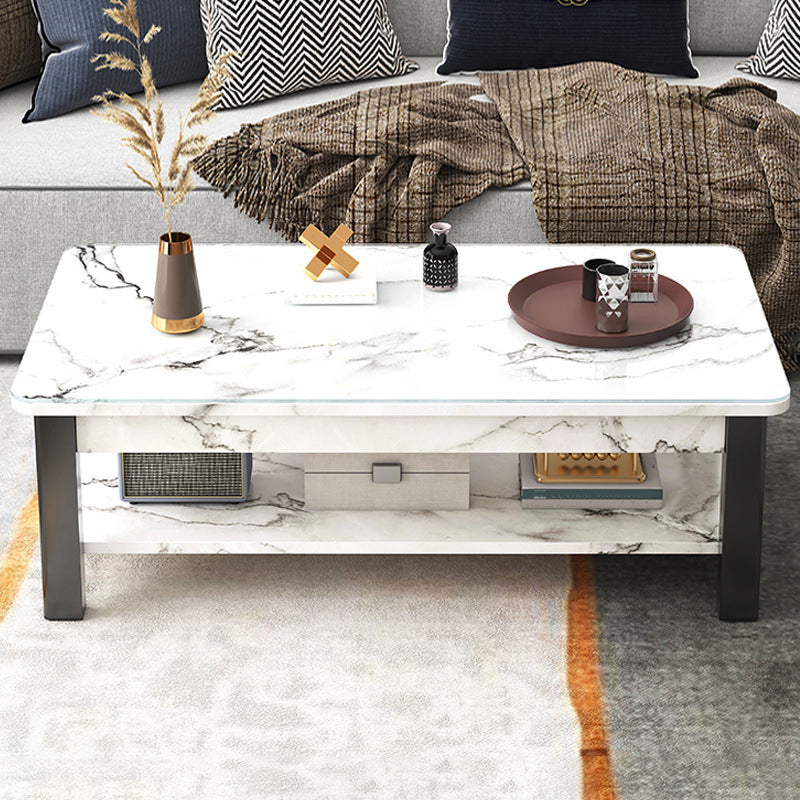 16"H Contemporary Coffee Table Stone Rectangle Coffee Cocktail Table