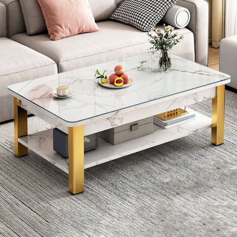 16"H Contemporary Coffee Table Stone Rectangle Coffee Cocktail Table