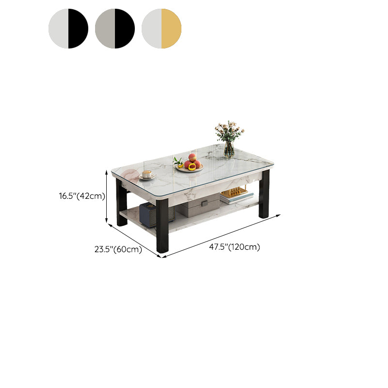 16"H Contemporary Coffee Table Stone Rectangle Coffee Cocktail Table