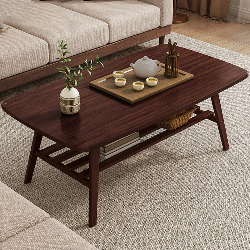 4 Legs Coffee Table Wooden Rectangle 1 Coffee Table with Storage Shelf