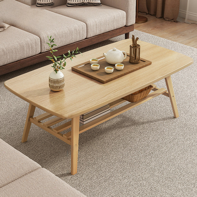 4 Legs Coffee Table Wooden Rectangle 1 Coffee Table with Storage Shelf