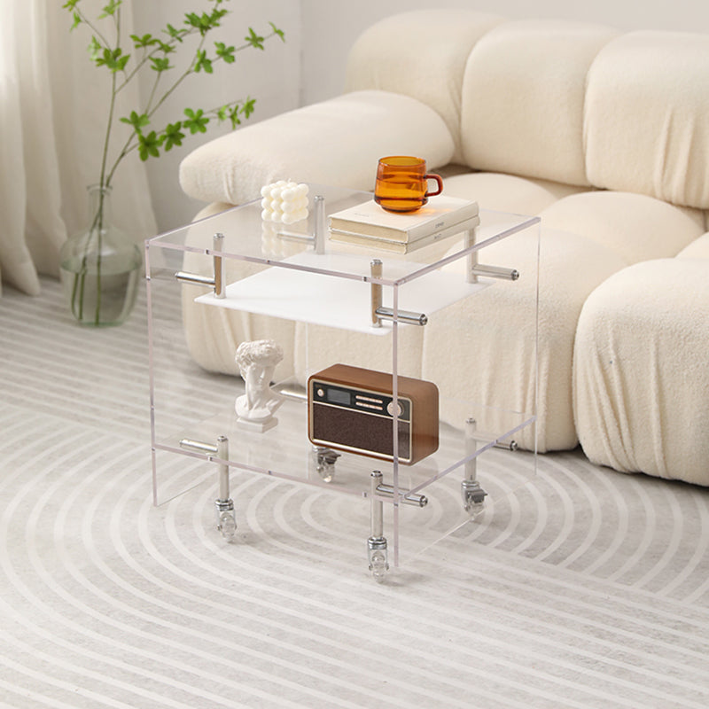 Plastic Rectangular End Table Double Tier Corner Table with Storage