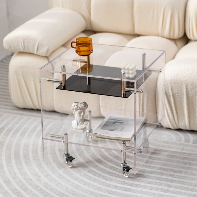 Plastic Rectangular End Table Double Tier Corner Table with Storage