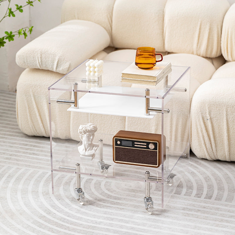 Plastic Rectangular End Table Double Tier Corner Table with Storage