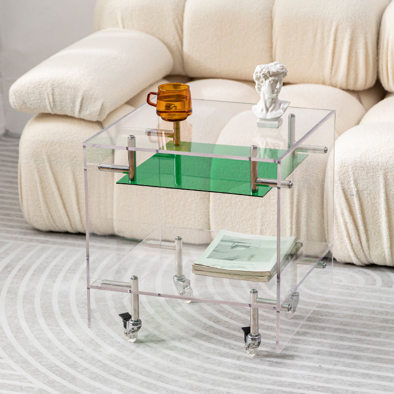 Plastic Rectangular End Table Double Tier Corner Table with Storage