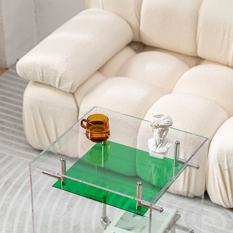 Plastic Rectangular End Table Double Tier Corner Table with Storage