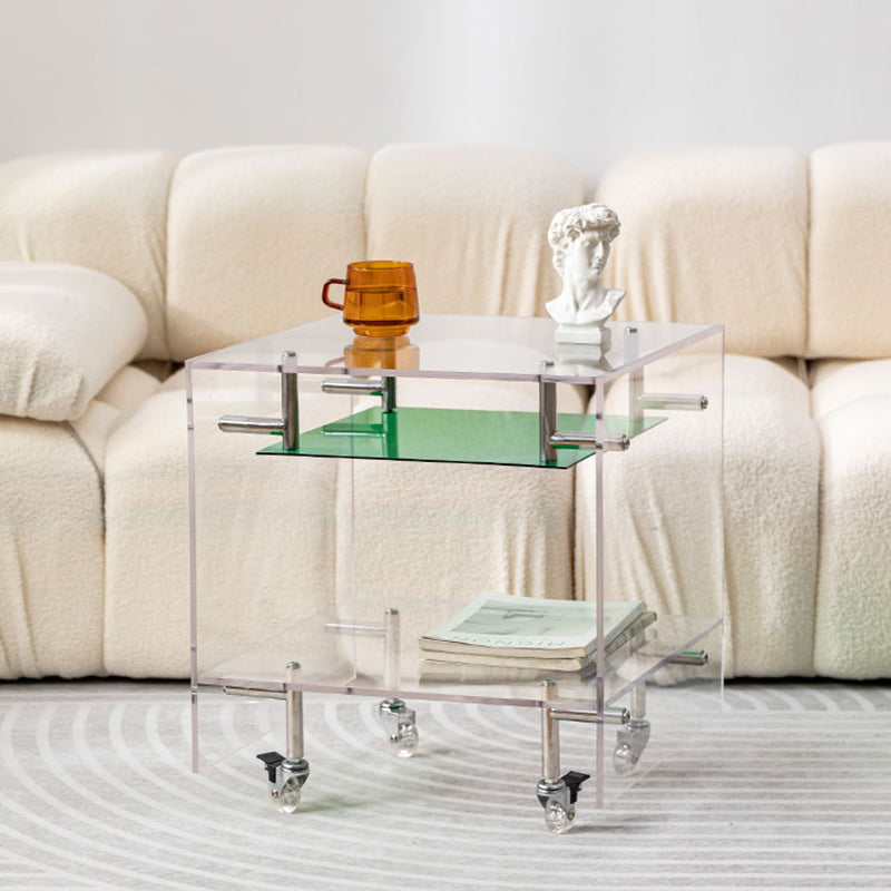 Plastic Rectangular End Table Double Tier Corner Table with Storage