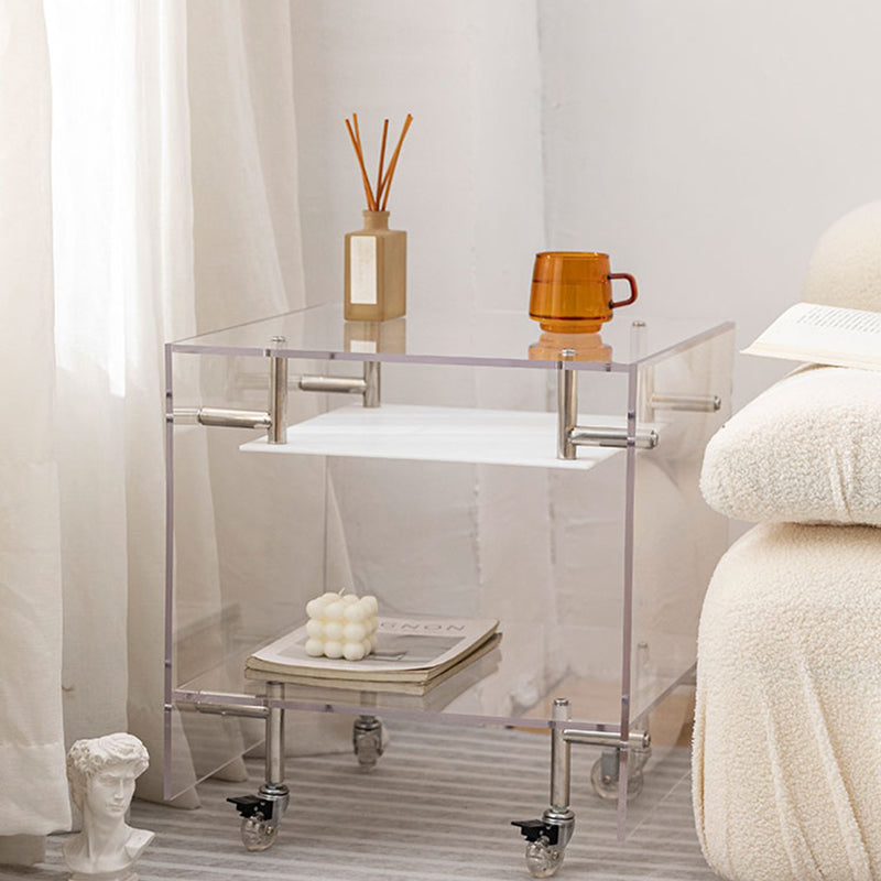 Plastic Rectangular End Table Double Tier Corner Table with Storage