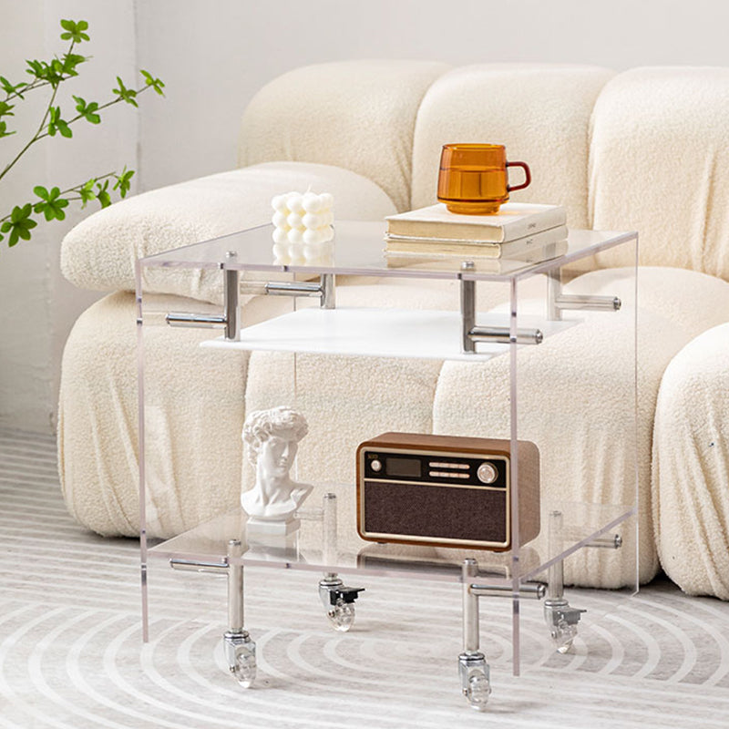 Plastic Rectangular End Table Double Tier Corner Table with Storage
