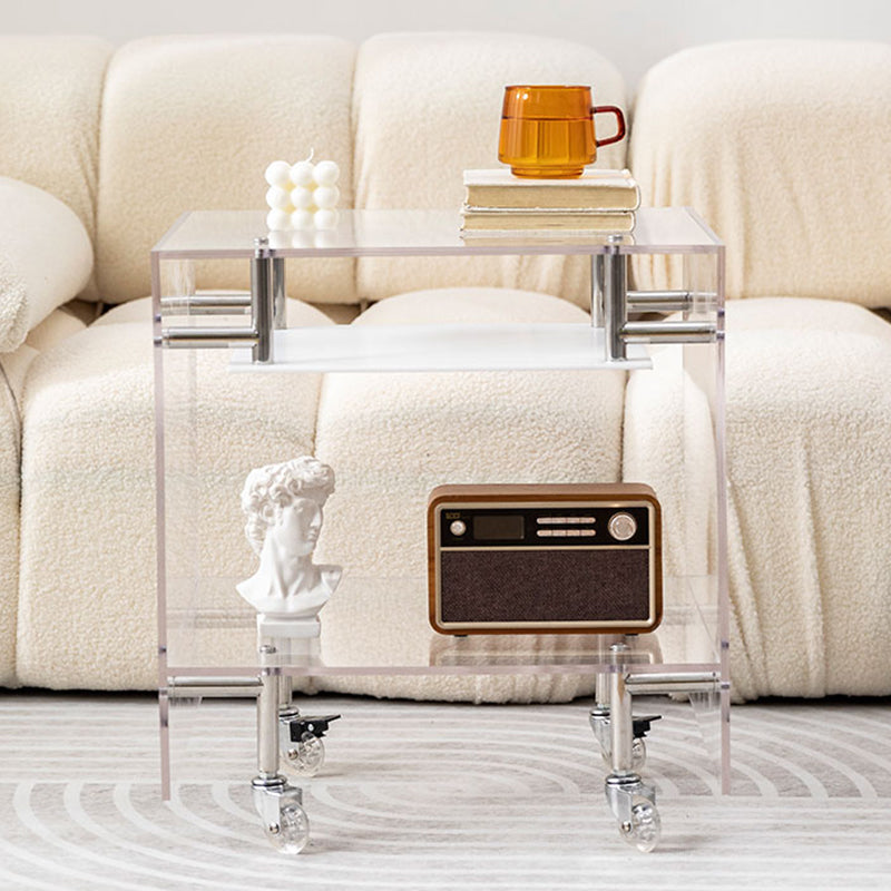 Plastic Rectangular End Table Double Tier Corner Table with Storage